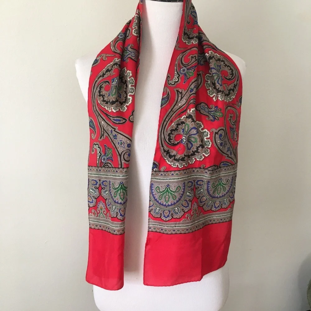 Silk Scarf fashion 100% Silk Scarf Red Patterned scarf